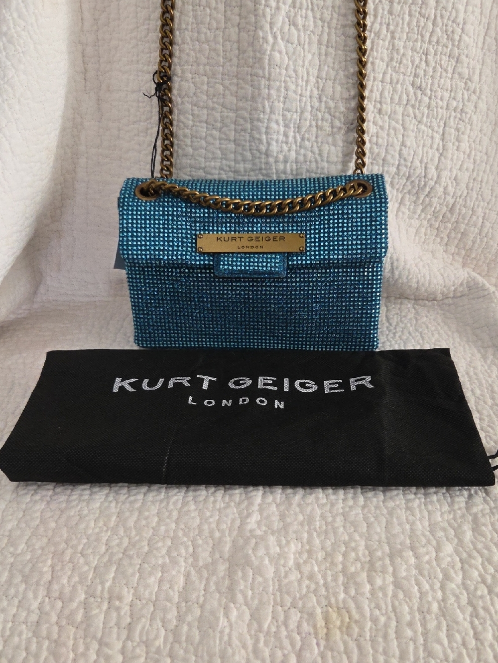 Kurt Geiger Blue Crystal Embellished Chain Shoulder Bag